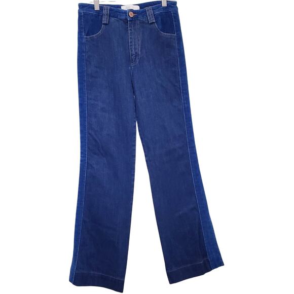 NWOT See By Chloe Mixed Media Denim & Velvet Blue Jeans Women's Size 25 ~ Italy - Picture 1 of 10